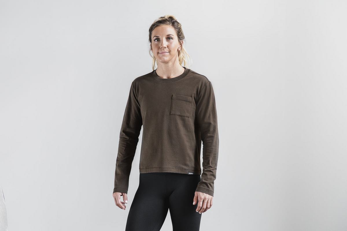 Nobull Heavyweight Pocket Boxy Women's Long Sleeves Chocolate | Australia (BK2381)